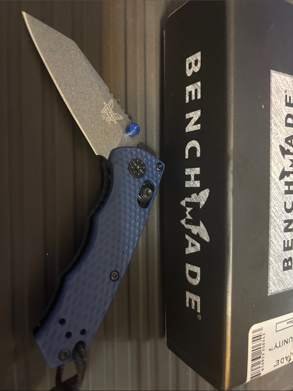 BK 290 Benchmade Blue Textured Handle Folding Knife with M4 Stonewashed Blade